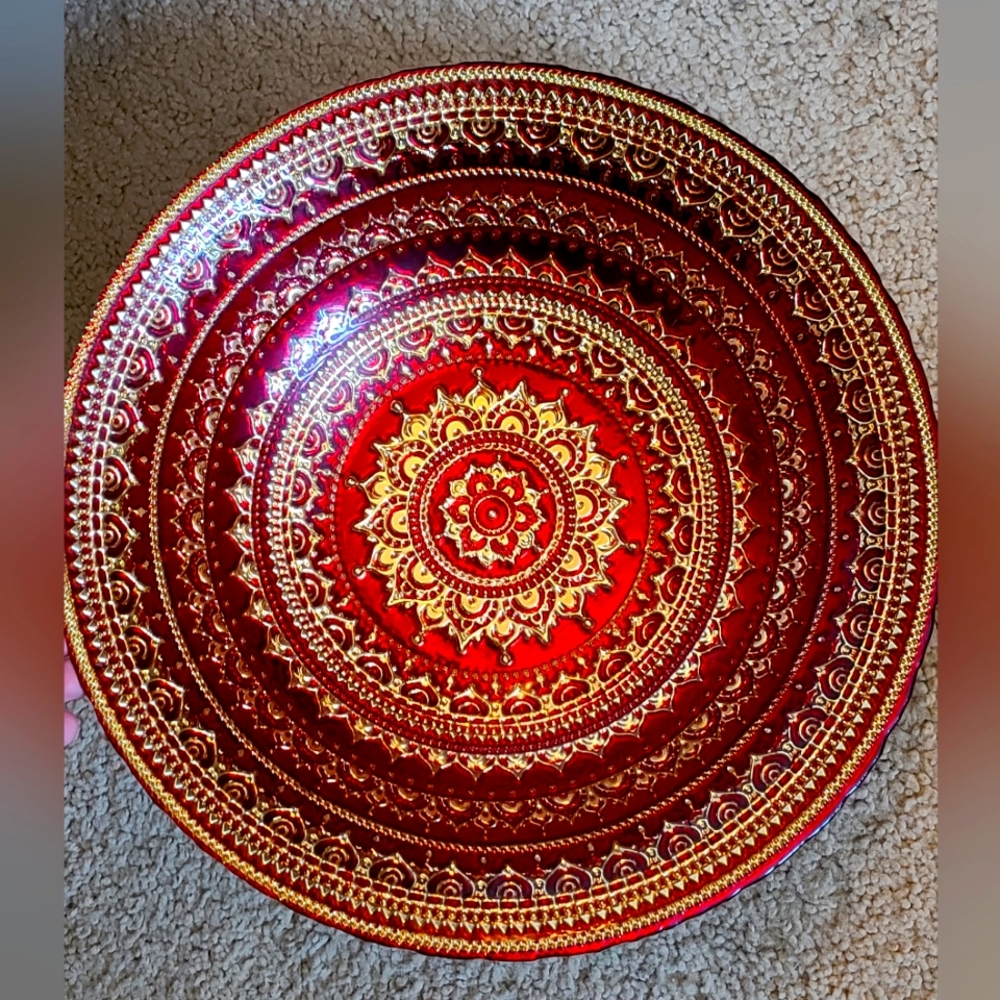 Red and Gold Bohemian Coffee Table Accent Plate